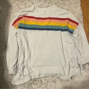 American Eagle Outfitters White and Red Crew Neck Sweater